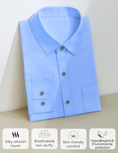 Image of Boys Long Sleeve Button-Down Dress Shirts with Tie: 2 Fabrics (Stretch /Standard) & 2 Fits (Regular /Husky)