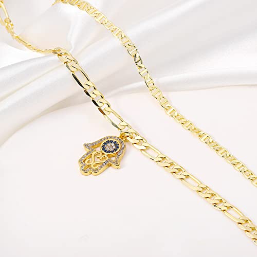 Wremily Gold Ankle Bracelets For Women Girls Evil Eye Anklets Bracelet 14K Gold Plated Layered Figaro Chain Anklets Lucky Ojo Ankle Evil Eye Jewelry Gifts For Her #TOP4