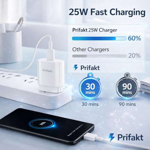 Image of 25W C-Type Super Fast Adapter Compatible with Samsung Galaxy A57 Charger Adapter for S24 /S23 /S23 fe /S22 /S26 /21 fe /A17 /F16 /M35 /M16 /M35 /M05 /A14, A15 /S24 fe /A16 5g, White