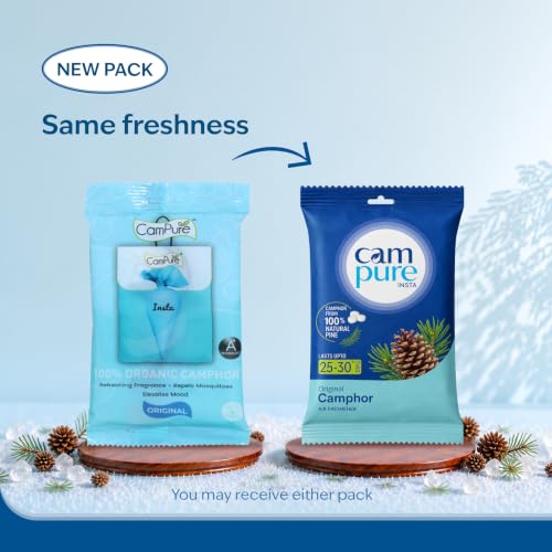 Image of CamPure Camphor Insta Pouch Pack Of 3-100% Organic | Air Freshener For Car, Wardrobe, Office Cabin's, Drawers, Travel Bag & Bathroom