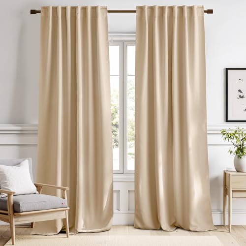 NICETOWN Window Treatment Elegant Curtains - (Biscotti Beige Color) 52 Width X 84 Length, 1 Pair, Curtains and Drapes for Bedroom