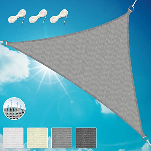 Sol Royal Sonnensegel dreieckig 7x5x5m Wasserdurchlässig HDPE Atmungsaktiver Balkon Terrasse Segeltuch UV Sonnenschutz Segel Garten Pool Camping Grau – Shade Sails HS9