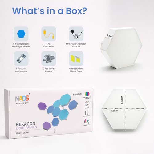 Image of Hexagon LED Light Panels (Set of 6 Panels) RGBIC Smart Wall Lights with App Control, Music Sync, 16 Million Colors | Gaming Room, Bedroom, Home Decor Lights