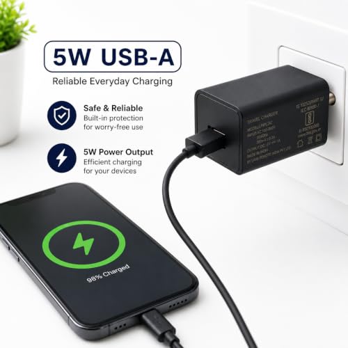 Image of LRIPL USB Wall Charger, 5V 1A, Black, Single USB Port, Compact Travel Adapter