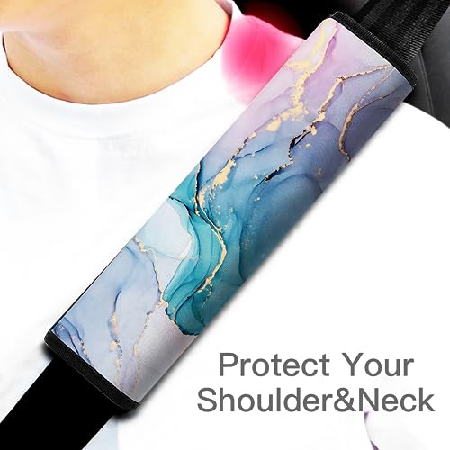 Image of Car Seat Belt Pad Cover, 2-Pack Soft Car Safety Seat Belt Strap Shoulder Pad for Adults and Children, Suitable for Car Seat Belt, Backpack, Shoulder Bag (Colorful Marble)