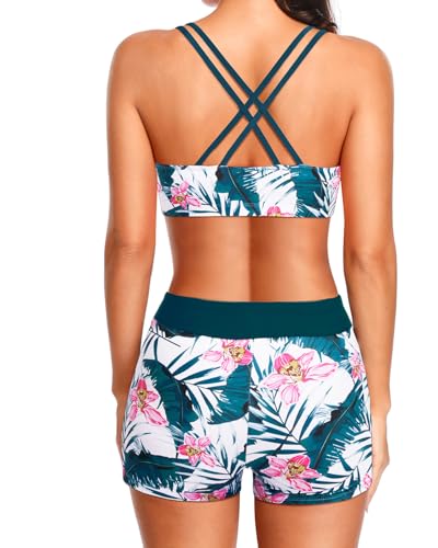 Image of Holipick 3 Piece Tankini Swimsuits for Women Tummy Control Bathing Suits Swim Tank Top with Bra Boy Shorts Teen Swimwear 2026