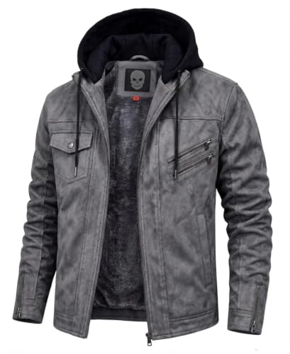 Image of Blaq Ash Men's Faux Suede Biker Jacket with Removable Hood | Fleece Lined, Zip Closure, Black