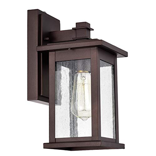 Image of MICSIU 12.25 inch Dusk to Dawn Bronze Outdoor Wall Light Vintage Farmhouse | 100W Max Anti-Rust Exterior Sconce, Seedy Glass Porch Light for Front Door, Garage, Patio