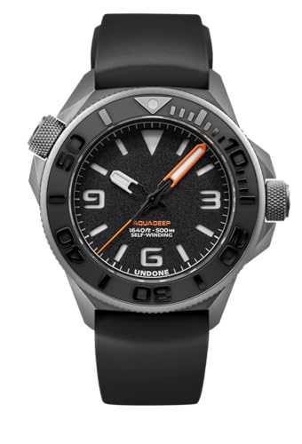 UNDONE Aquadeep Automatic Dive Watch for Men 43mm 500M Water Resistance Wristwatch Diver for Men with Rubber Strap (Black Dial | Black Rubber Strap)
