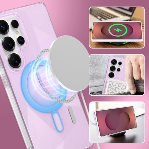 Image of Magnetic Case for Samsung Galaxy S25 Ultra [Compatible with Magsafe] [Anti-Yellowing] [1 Screen Protector] Shockproof Slim Iridescent Sparkly Case for Galaxy S25 Ultra 6.9 inch, Pink