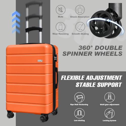 Image of KEYTANG SmileLine 3-Piece Luggage Set Lightweight Hardside Suitcase TSA Lock Spinner Wheels, 20 inch Expandable Carry-On Luggage with Quick Access Front Open Pocket, Bonus Makeup Bag,Orange