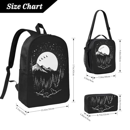Wolf Backpacks 3 Pcs Fashion Casual Backpack with Fun Graphic Cartoon Print for Outdoor Hiking and Travel2