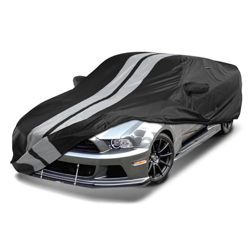 Image of Coverland Custom Car Cover Waterproof All Weather for 2005-2023 Ford Mustang, Weatherproof Car Covers for Automobiles, Rain, Snow, UV, Sun Protection, Full Exterior Covers, Stripe(Black /Gray)