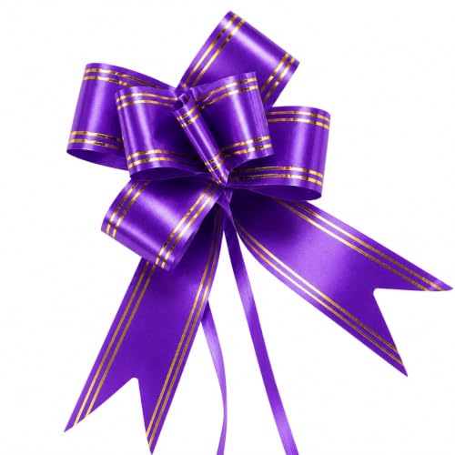 Image of Prokart - Pull Bow Gift Ribbon for Gift Wrapping, Large Decorative Pull Bows for Presents, Hampers, Flower Bouquets, Wedding, Birthday, Christmas & Party Decorations (12MM, Purple, Pack of 50PC)