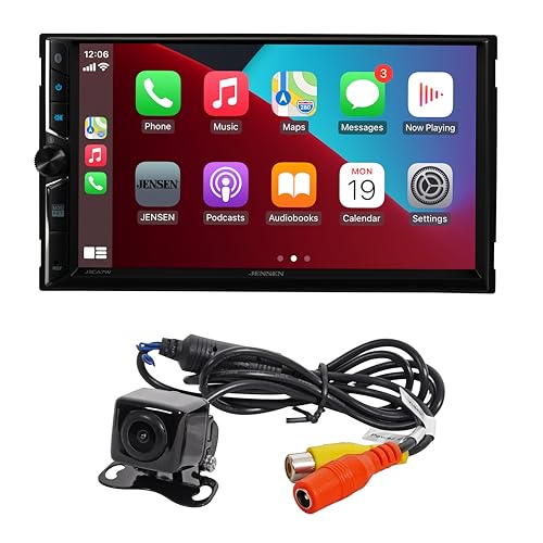 JENSEN J3CA7W-BUC 7-inch Certified Apple CarPlay Android Auto Wired or Wireless | Double DIN Touchscreen Car Stereo Radio | Bluetooth | Backup Camera Included | USB Playback & Charge