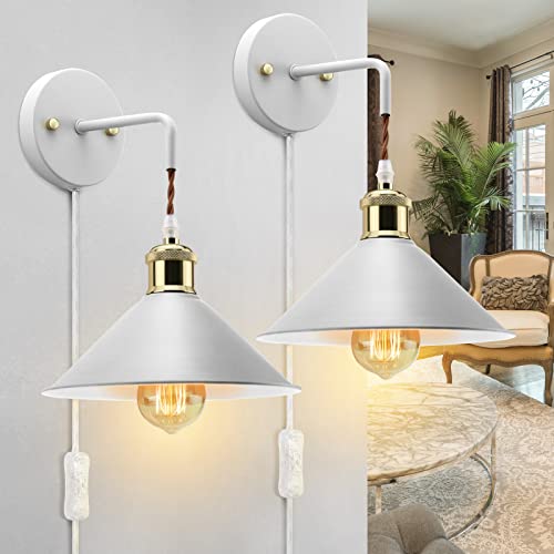 Image of KEWANNO Plug in Wall Sconces, 2PACK Wall Lamp with Plug in Cord, Plug in Wall Light Sconces, Sconces Wall Lighting Plugin, E26 Modern Wall Light Fixtures (White)