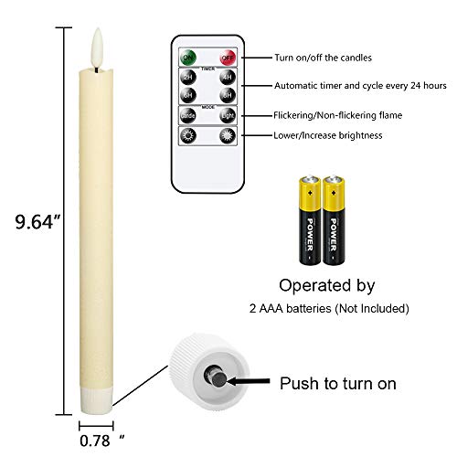 Image of Eldnacele Taper Flameless Flickering Candles with Remote and Timer, Battery Operated 3D Wick Real Wax Window LED Candles Set of 6 for Dinner Wedding Party Indoor Holiday Decor(D0.78 inchxH9.64 inch)