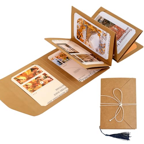 Image of Zibuyu 1 DIY Scrapbook Photo Album, Craft Paper, Ribbon Closure | Photo and Note Display, Foldable Format for Scrapbooking, Craft Paper Pages, Tassel Charm Detail