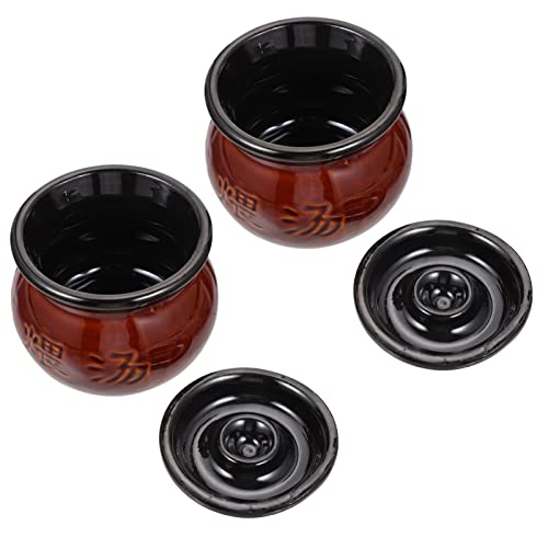 2 Unidades Vasilha De Barro Mini Caçarola Frigideira De Ceramica Com Tampa Copo De Ensopado De Cerâm