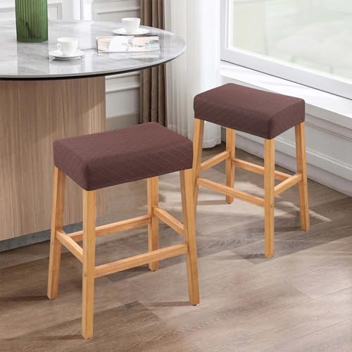 Image of YISUN Stool Covers Rectangle - 2 Pack Stretch Waterproof Saddle Seat Cover Counter Bar Stools Bar Chairs Covers Kitchen Island Chairs Cushion Protector
