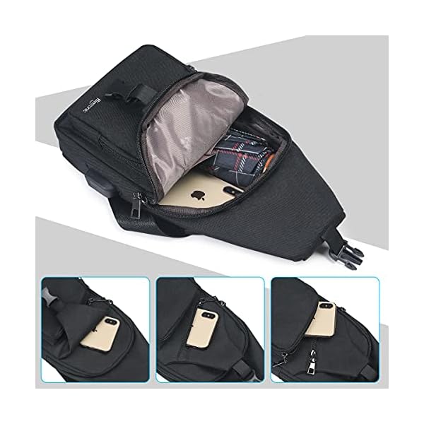 flintronic Sling Bag, Bolsa de Pecho con Puerto de Carga USB, 19 * 32.5 * 10.5cm Mochila de Viaje - Imagen 5