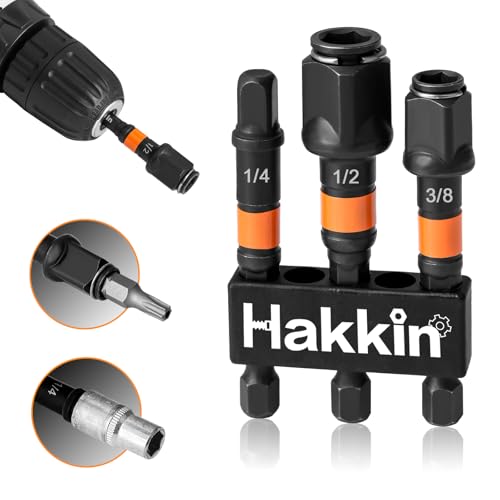 Impact Socket Adapter Set Hakkin 3Pcs 1/2” 3/8” 1/4” Drive Socket Adapter Set Turns Power Drill Into High Speed Nut Driver Torque Impact Wrench