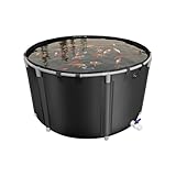 Canvas Fish Pond, 820 Gallon Capacity Koi Pond, Foldable PVC Outdoor Fish Tank, Round Goldfish Bowl, Above Ground Pond with Stabilizing Frame and Drain Valve for Koi Farming, Aquaculture