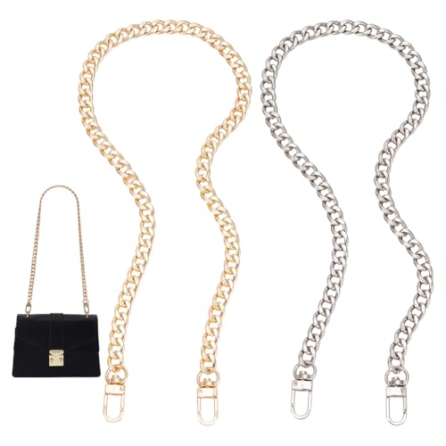 Pandahall 60cm Platino y dorado Bolsos con Correa Cadena Metal Cadena Plana para Reemplazo Bolsos Bandolera Mujer Bolso Monedero Hombro