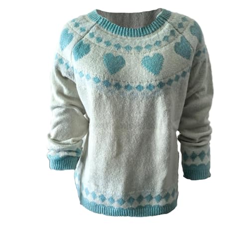 Fair Isle Sweater Women Boho Knitted Vintage Sweaters Casual Crewneck Long Sleeve Lightweight Cropped Pullover Tops4
