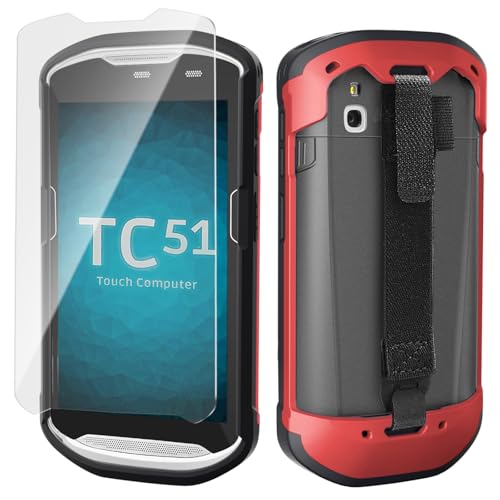 Protective Case Cover for Zebra TC51 TC52 TC56 TC57 TC510K Rugged Boot with Hand Strap for Zebra Phone Case with Tempered Glass (Red)