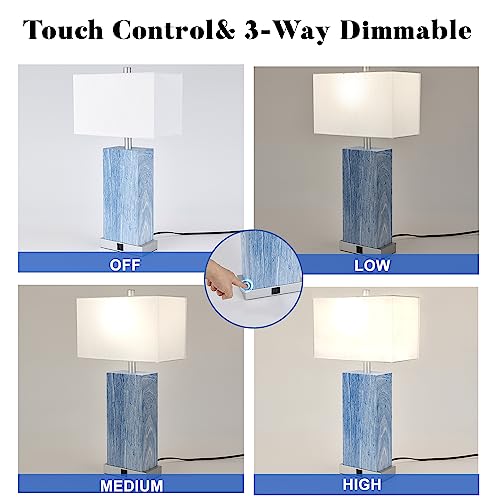 24” Tall Touch Control Table Lamps Set of 2, Blue Navy Lamps w/ USB& Type C Ports, Dimmable Coastal Bedside Nightstand Lamp White Shade, Large Lamps for Living Room End table Bedroom (Bulbs Included) - Image 3