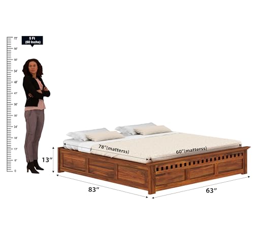 Image of Ganpati Arts Armania Solid Sheesham Wood Queen Size Bed with Box Storage Without Headboard Wooden Double Bed Cot Palang Furniture for Bedroom Living Room Home (Natural Finish)