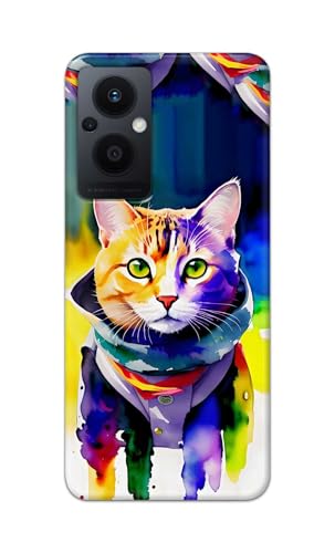 Image of Printed Hard Back Cover for Oppo F21s Pro 5G Back Cover (Coloured Cat) -190724(EA)
