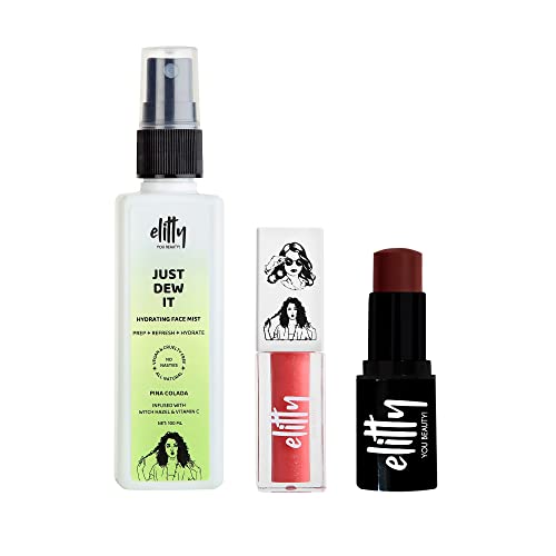 Image of Elitty No Filter Needed Combo (Spray -Pina Colada, Lip Gloss - Pretty Chill, Tint -Levitating) Infused with Witch Hazel & Vit C, Vegan & Cruelty Free, Makeup for Teenagers