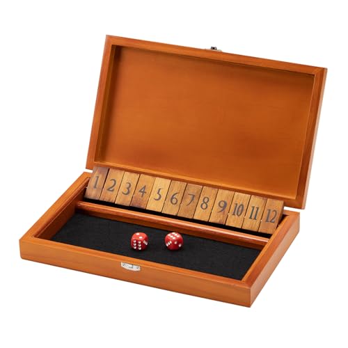 Crobyi Shut The Box Dice Game with 12 Numbers and Lid, Wooden Classic Board Game with 4 Dice, Gift Package & Game Rules, Close The Box Game for Kids,...