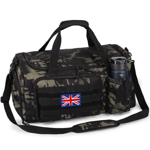 Tactical Gym Bag for Men 40L Large Duffle Holdall Bag with Shoes & Wet Compartment Multi-Functional Sports Weekend Travel Bag for Camping Hiking Outdoor Sports