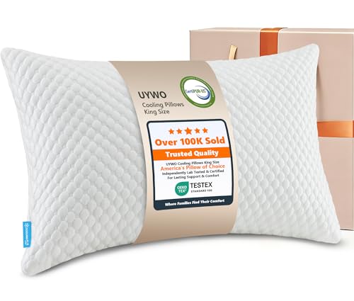 Image of UYWO Cooling Memory Foam Pillows Firm and Soft, King Size 1 Pack, Original Adjustable Pillows for Side, Back or Stomach Sleepers with Removable Washable Cover