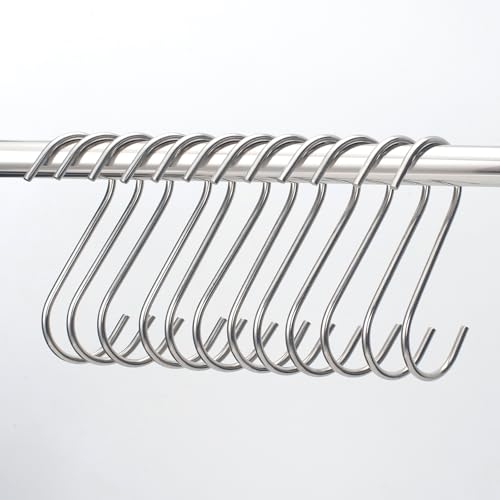 YANGQIHOME 12 Pieces, S Shaped Hooks, Silver Stainless Steel Metal Coat Clothes Towel Hangers, Kitchen Pots Pans Coffee Cups Rack Hooks