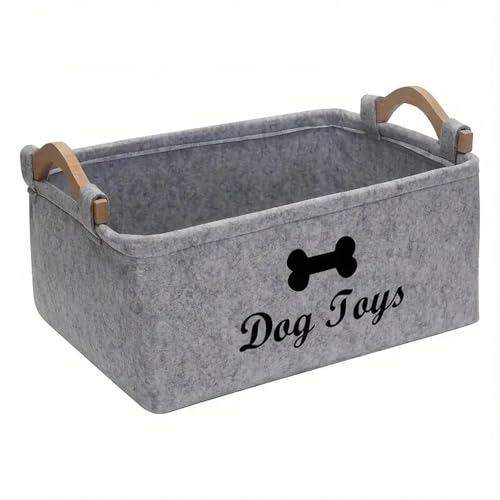 HUATEEN Hundespielzeug Aufbewahrung Korb,Großer Grauer Filzkorb für Hunde Welpenspielzeug Organizer Aufbewahrungsbehälter für Haustierspielzeug mit Griffen 38 x 25 x 18 cm