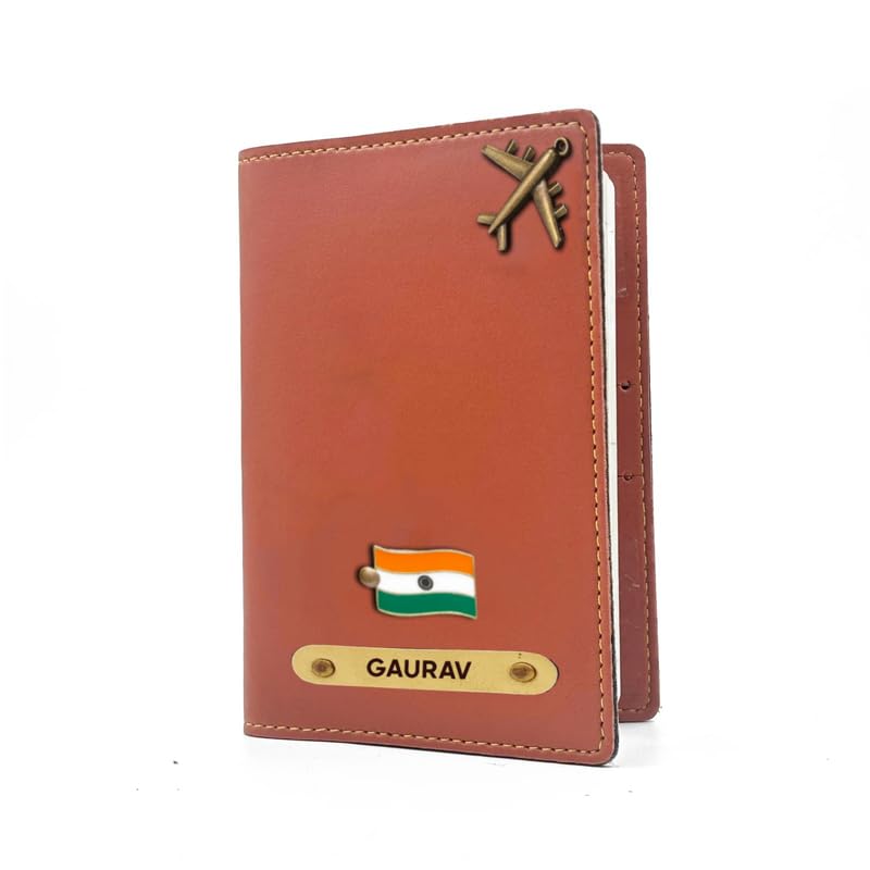 Personalised Name & Charm Leather Passport Cover Holder for Men & Women - Customised Passport Holder for Gift-TAN-image-45