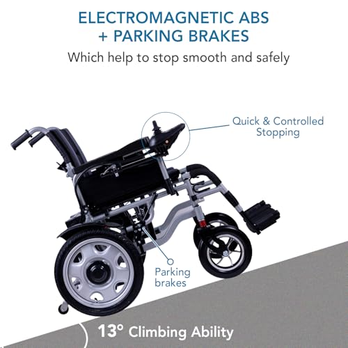 Image of EverActiv EcoLite Electric Wheelchair for Elderly & Disabled | Lithium Ion Battery | Air Travel Friendly | Lightweight Foldable Mobility Chair with Intelligent 360 Joystick Control | 250W Brush Motor, 24V12 /20AH Battery, 110kg Capacity (Grey & Black)