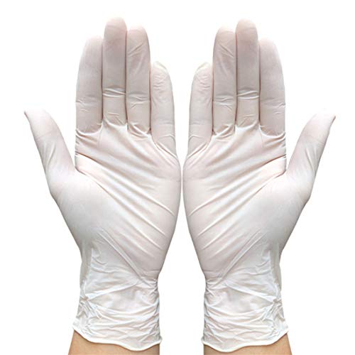 Preisvergleich Produktbild Einweg-Latexhandschuhe Pulverfreie Labor-Nitrilkautschuk-Latexhandschuhe, ungiftig, säure- und alkalibeständig, weiß (100 Stück) (M)