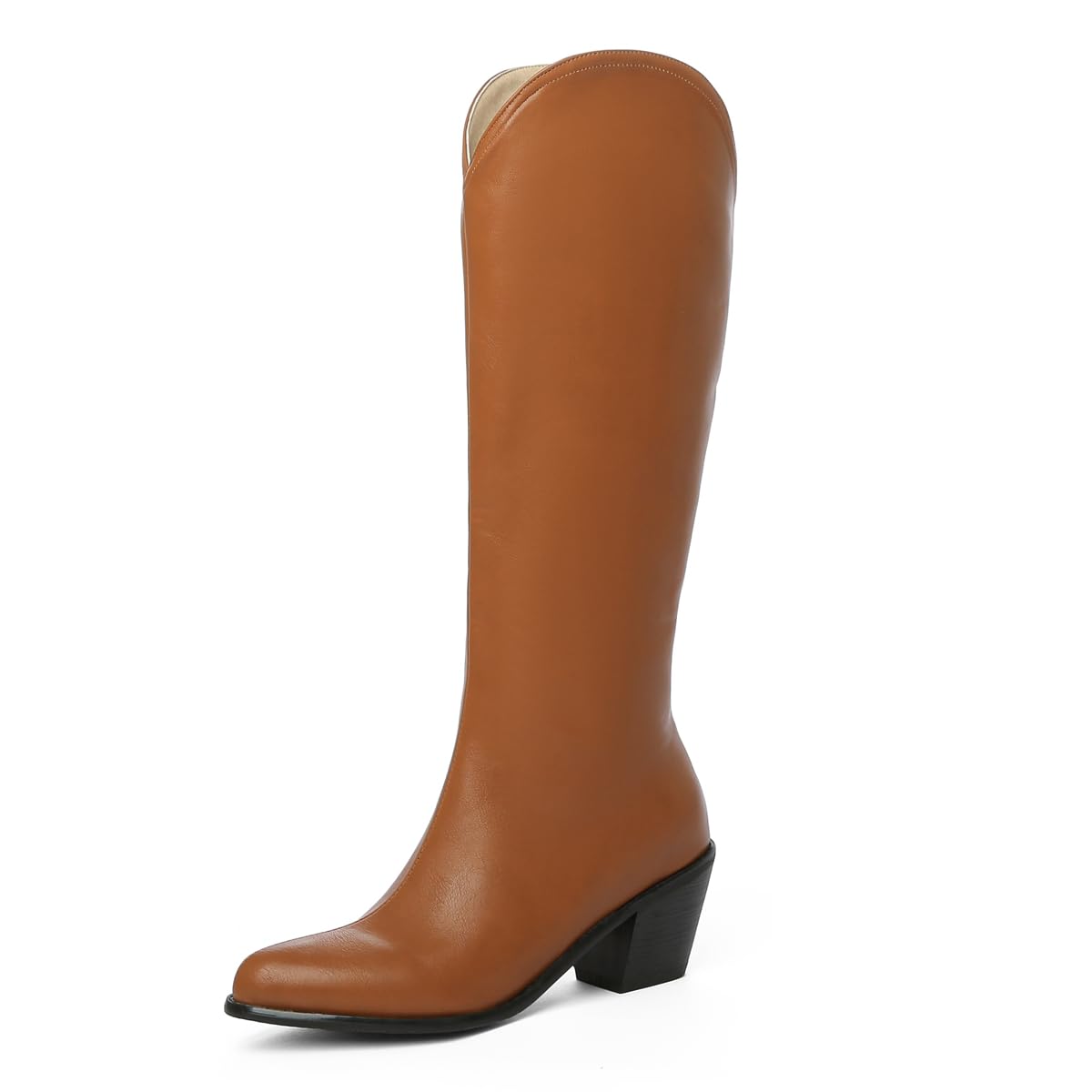 Western Knee High Cowboy Riding Boots For Womens Pointed Toe Pull On Chunky Heels Wide Calf Cowgirl Dressy
