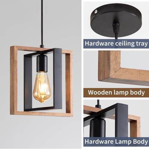 Lámpara de araña retro de madera maciza E27 rectangular para techos de cocina 6