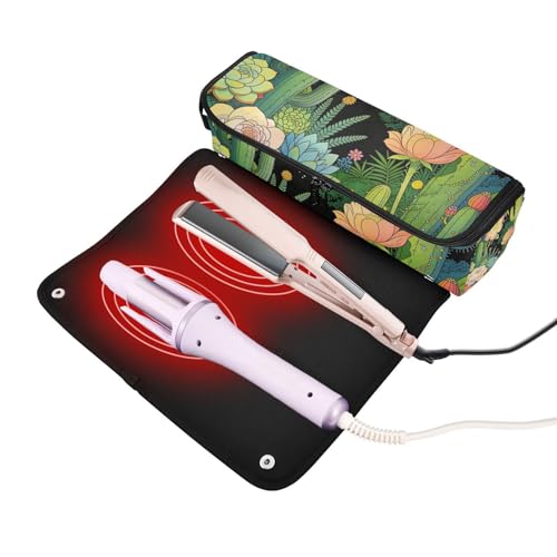 Bolsa de viaje para herramientas de cabello para mujer con tapete resistente al calor y diseño de doble capa para planchas, rizadores y estilizadores miniatura 2