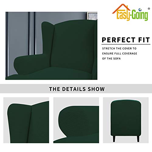 Image of Easy-Going Stretch Large Wingback Chair Sofa Slipcover Dark Green | 1-Piece Sofa Cover Furniture Protector Couch Soft with Elastic Bottom, Spandex Jacquard Fabric Small Checks