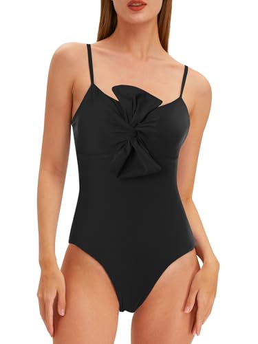One Piece Swimsuit with Cover Up Retro Bathing Suit with Cover Up Set Modest Sarong Wrap Swim Suits for Women Slimming Two Piece Swimwear with Matching Black Knot Medium2