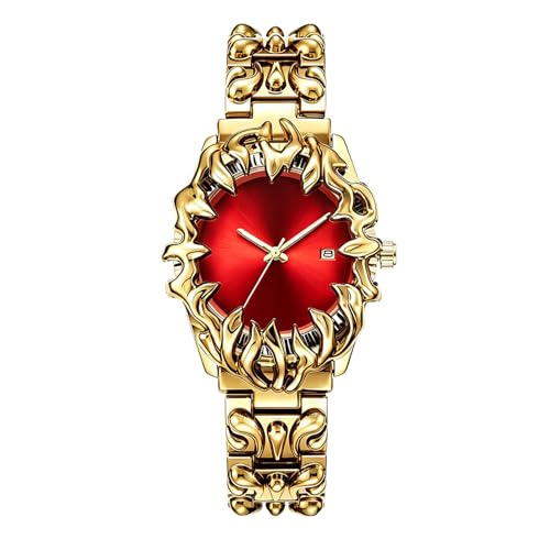 Image of CARLIEN Gothic Claw Watch for Men - Unique Stainless Steel Wristwatch, Luminous Hands, Waterproof Quartz Movement, Futuristic Melting Style, Cool Red & Green Color Options