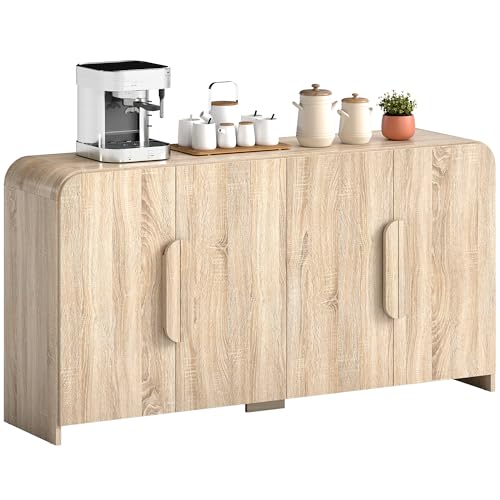 HOMCOM Aparador de Cocina, Mueble de Cocina con Puertas de Cierre Suave, Esquinas Redondeadas, estantes Ajustables, Estilo Moderno, aparador Buffet para salón, Sala de Estar, Comedor, 157,4 x 39 x 82