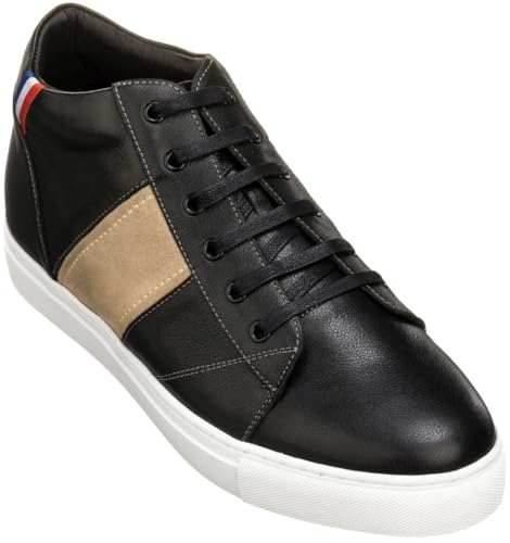 CALTO Men's Invisible Height Increasing Elevator Shoes - Black Leather Midtop Lace-up Casual Fashion Sneakers - 2.8 Inches Taller - K53100 - Size 10 D(M) US